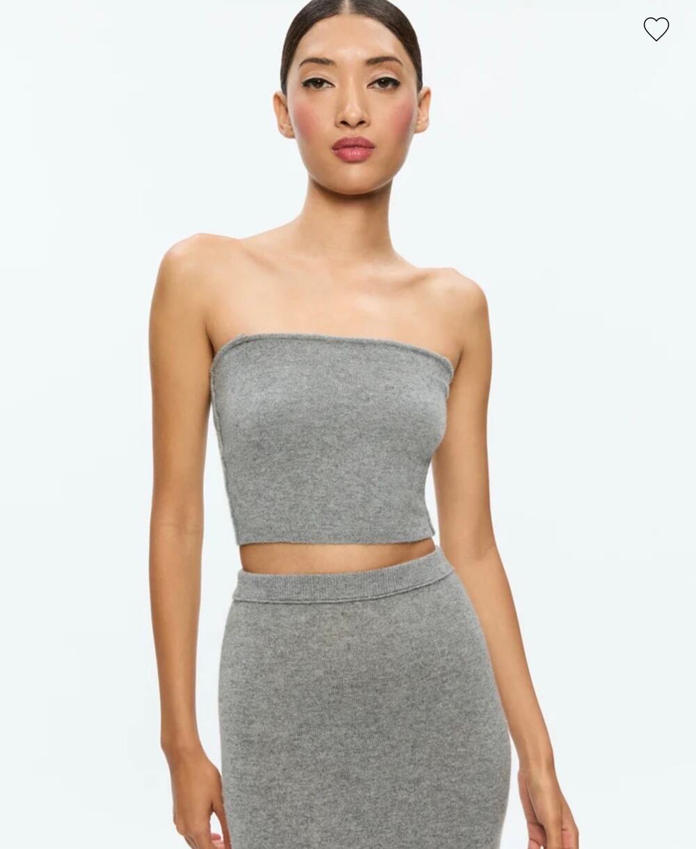 Alice + Olivia Allison Cashmere Knit Crop Top Gray Detachable Straps Size S